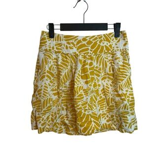 Loft Golden Yellow Tropical Print Linen Skirt